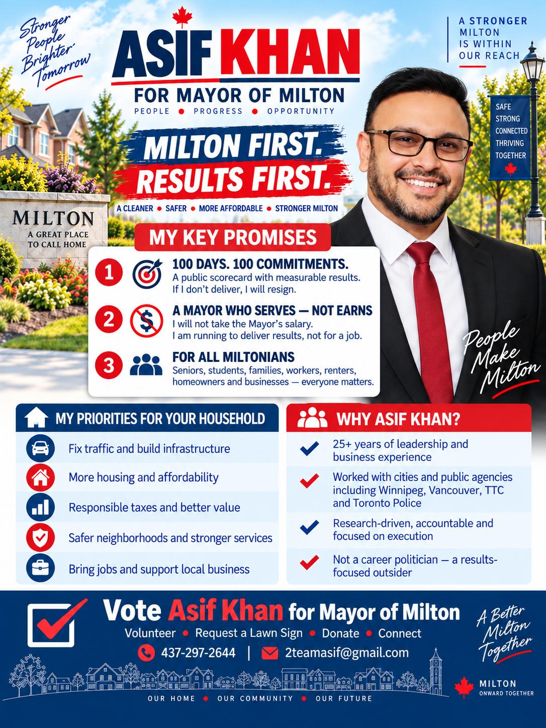 Asif Khan's key promises and household priorities flyer